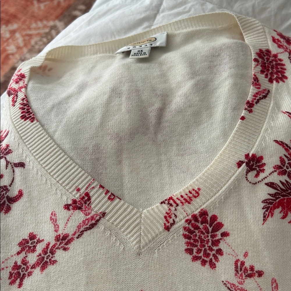 Talbots Ivory Rose Knit Top in excellent condition Cotton/Silk Long Sleeved - Picture 2 of 5